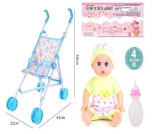 Muñeca Pelona de 35 cm con Cochecito